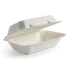 9"X6"X 1 COMP COMPOSTABLE BAGASSE LUNCH BOX WHITE WOODYS -10X25PCS - 250CT (#566)