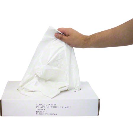 ( SINGLE PACKS) 28X46 PLASTIC POLY APRONS WHITE (DISPOSABLE) - HEAVY WEIGHT- AMBITEX BRAND-  - 5X100PCS -500CT(#232)