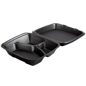 9"x9"X 3-COMP FOAM LUNCH BOX- BLACK -HINGED-TERMOPAC 150CT #510