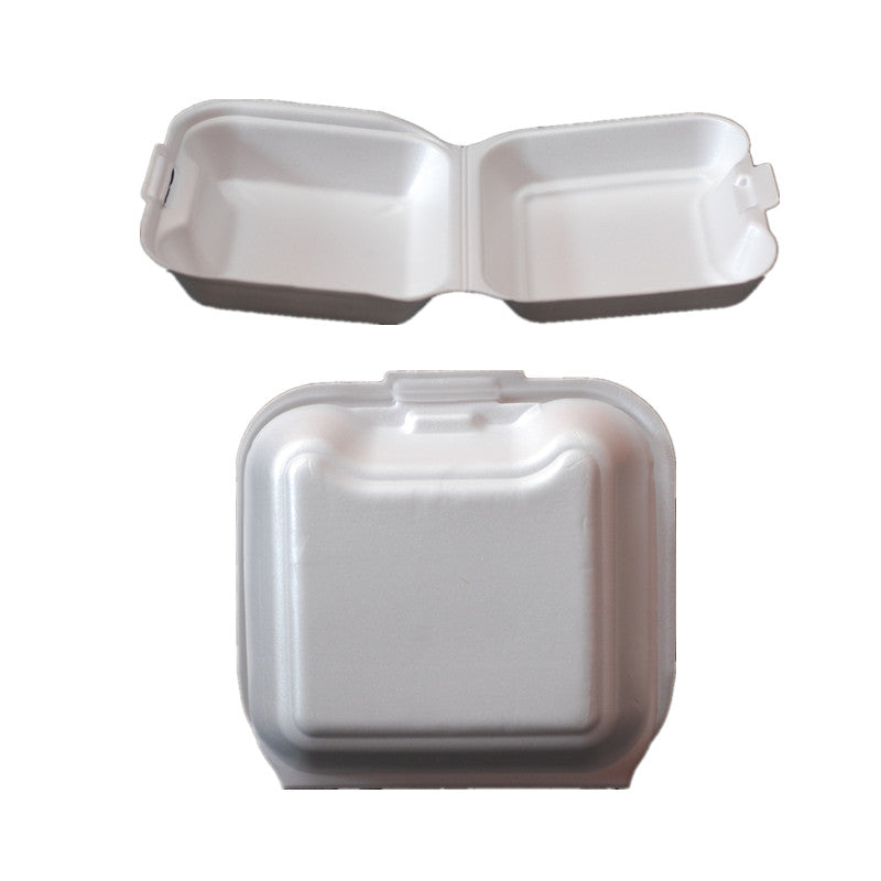 6"X 6" 1-COMPARTMENT WHITE FOAM LUNCH BOX-HINGED (HAMBURGER)-TERMOPAC