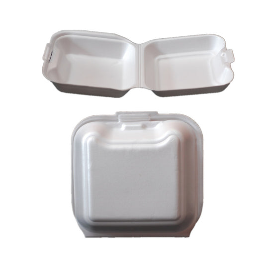 6"X 6" 1-COMPARTMENT WHITE FOAM LUNCH BOX-HINGED (HAMBURGER)-TERMOPAC