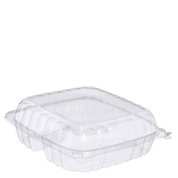 8 5/16''x8 5/16'' 33oz, 3-COMPARTMENT HINGED/CLAMSHELL PLASTIC CONTAINERS  CLEAR HINGED LID C90PST3 250CT#255