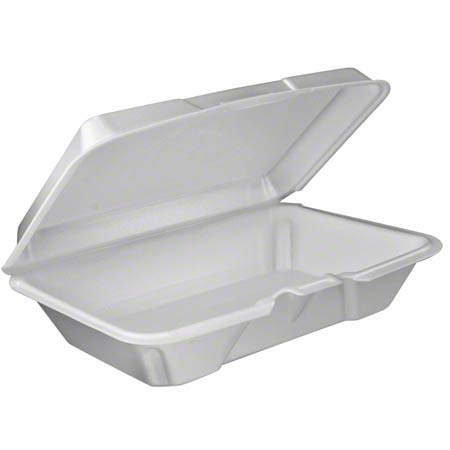 9" X 6" X 2.5"-1 COMPARTMENT WHITE FOAM LUNCH BOX-HALLOW CONTAINER HINGED-DART 206HT1R
