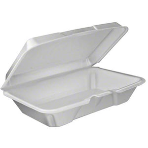 9"X6"X2.5"-  1 COMPT - FOAM LUNCH BOX - WHITE SHALLOW CONTAINER HINGED- DART 206HT1R 2X100-200CT #032