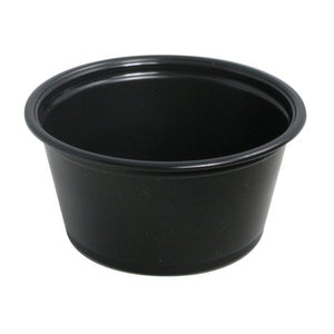 3.25oz PLASTIC  SAUCE / SOUFFLE CUPS  - BLACK- WOODY - (25X100PCS) -  2500CT -  #038