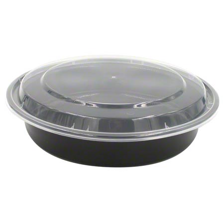 9" DEEP ROUND BLACK PLASTIC BASE MICROWAVABLE MEDIUM CONTAINER W/LID