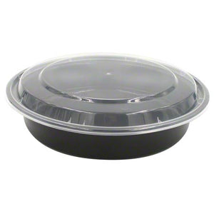 9" DEEP ROUND PLASTIC - BLACK BASE MICROWAVABLE MEDIUM CONTAINER WITH CLEAR LID COMBO - TRI-PAK (1 X 150pcs) - 150CT #248