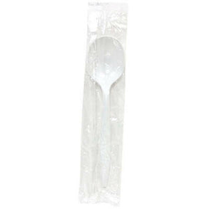 HEAVY WEIGHT PP PLASTIC SOUP SPOONS & NAPKIN-WHITE- WOODY (1000CT) #602