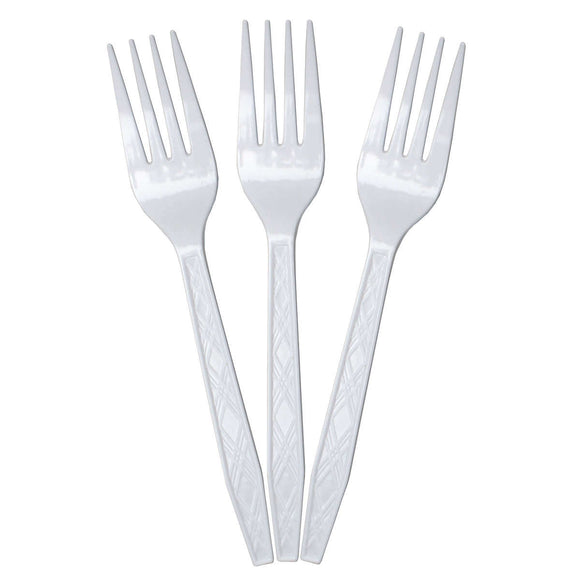 HEAVY WEIGHT PP PLASTIC- FORKS - WHITE- UNWRAPPED- WOODYS - (10X100PCS)- 1000CT- #027