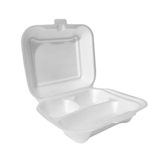8" X 8" 3-COMPARTMENT WHITE FOAM BOX-HINGED-1 LOCK-PLASTIFAR
