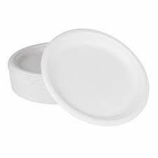 10''  1 COMP COMPOSTABLE BAGASSE/SUGARCANE ROUND PLATE- WHITE - WOODYS- 4 X125 PCS -500CT - #546