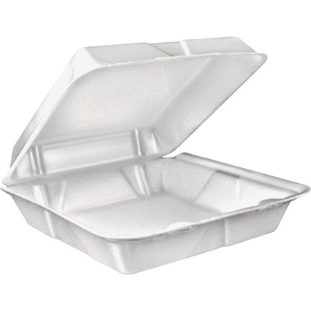 9" X 9"  1-COMPARTMENT WHITE FOAM LUNCH BOX HINGED -DART (90HT1R)