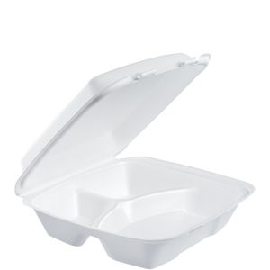 9" X 9" 3 COMP LARGE -  FOAM LUNCH BOX - WHITE- HGN-DART (90HT3R) 200CT #129