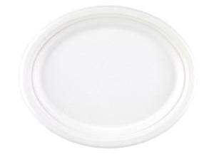 10"X12" COMPOSTABLE BAGASSE/SUGARCANE OVAL PLATE - WHITE- WOODYS -10 X 50PCS- 500CT - #567