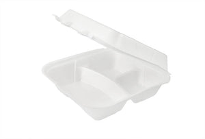 9'' x 9''x 3 COMP FOAM LUNCH BOX WHITE HINGED - 2 LOCK - TERMOPAC -2X100PCS -200CT (#518)