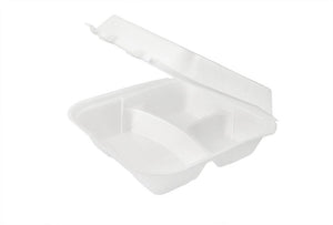 8"x8 X3 COMP FOAM LUNCH BOX WHITE HINGED -VBAY- 2 LOCK- REGULAR 2X100PCS-200CT #122